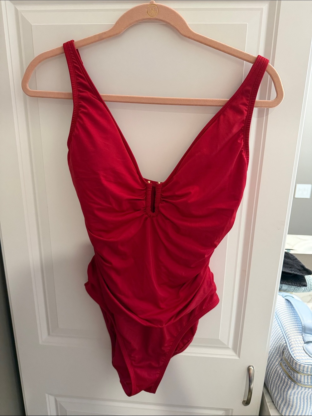 Lilly Pulitzer Vibrant Red V-Neck Ruched One-Piece Swimsuit
